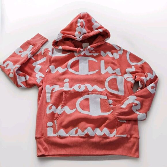 Champion Hoodie Mens M Papaya Orange Reverse Weave AOP LS Hood Kanga Oversized - Picture 1 of 16